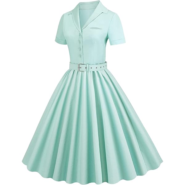 1950s Vintage Button Dress for Women Short Sleeve Peter Pan